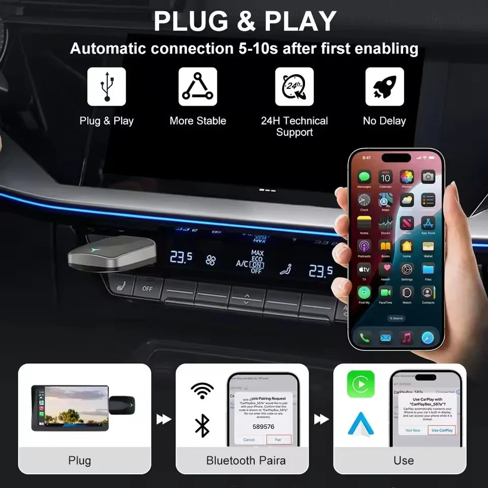 2in1 FLIXIVI Wireless CarPlay Android Auto Wireless Adapter Mini Box Plug and play Connect Universal for Nissan Wireless Adapter